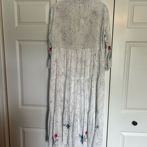 Johnny Was White and Red Embellished Long Sleeve Sundress